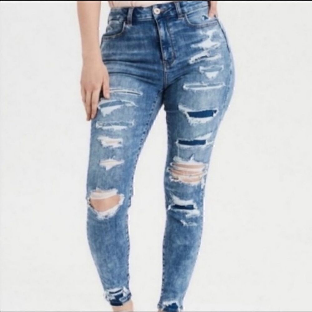 American Eagle Curvy Hi-Rise Jegging Next Level Stretch Jeans Destroyed, 00 Shor